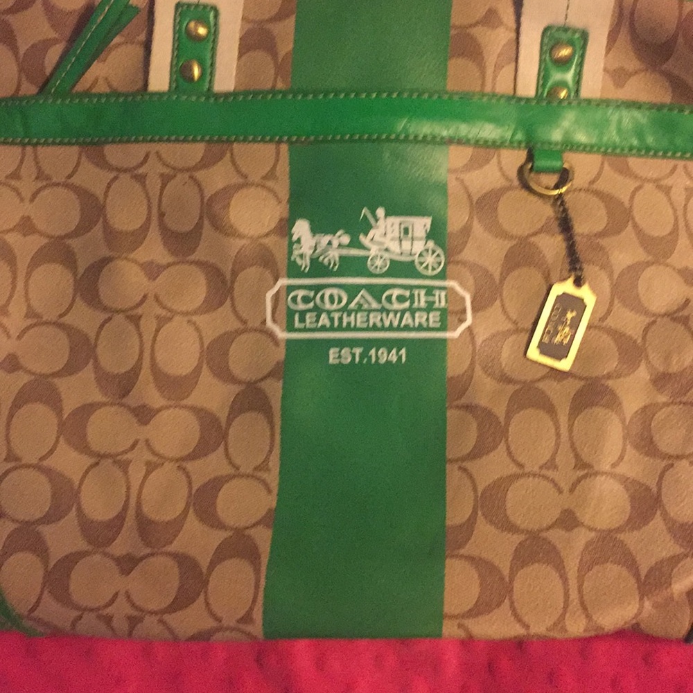 Coach green and brown large shoulder bag